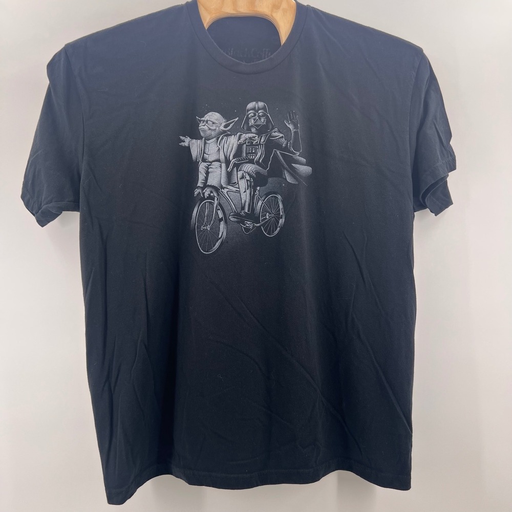 Black Coffee and Tees Star Wars Yoda Darth Vader Bicycle Parody T-Shirt‎ Mens XL